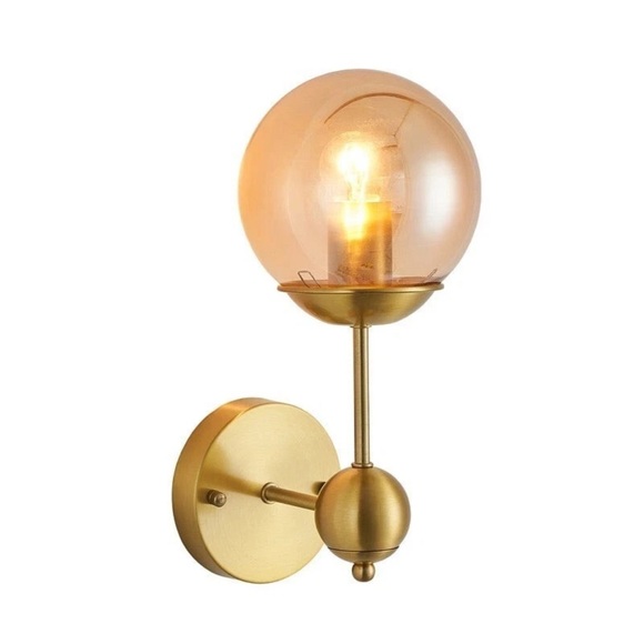 Other - 1-Light Modern Farmhouse Gold Indoor Wall Sconce With Amber Glass (New) in Box